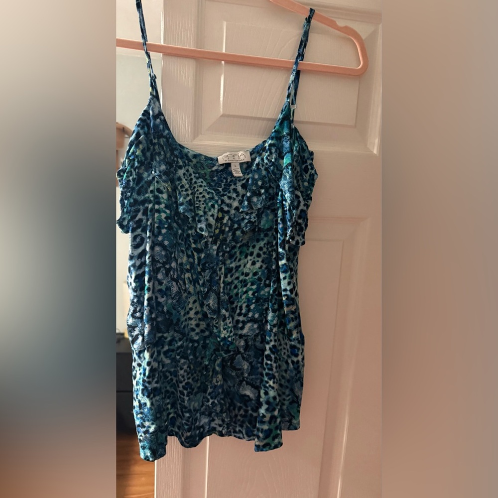 Sofia Vergara Women's Ruffle Front Cascade Cami Top Peacock Blue